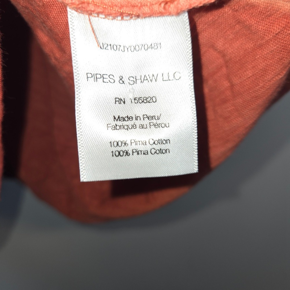 Veronica Beard Jeans Rust Orange Pima Cotton Button Shoulder Slub Tee Large - Picture 3 of 4